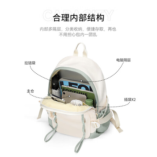 Vnine Rucksack 2025 Neue modische Schoolbag für Junior High School Girls High School College College -Schüler Computerbeutel Reise Rucksack Beige Mint Green