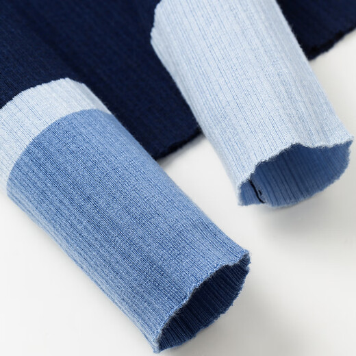 Chuyu Knitwear Women's 2025 Autumn New Contrast Color Splicing Sleeves Slimming Pit Strips Wool Soft Waxy Top Dark Blue L