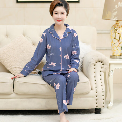 Yalu 2025 short old man long sleeve suit spring and autumn women's trousers pajamas middle-aged and elderly mothers home clothes 2687 2XL (140-160Jin[Jin equals 0.5 kg])