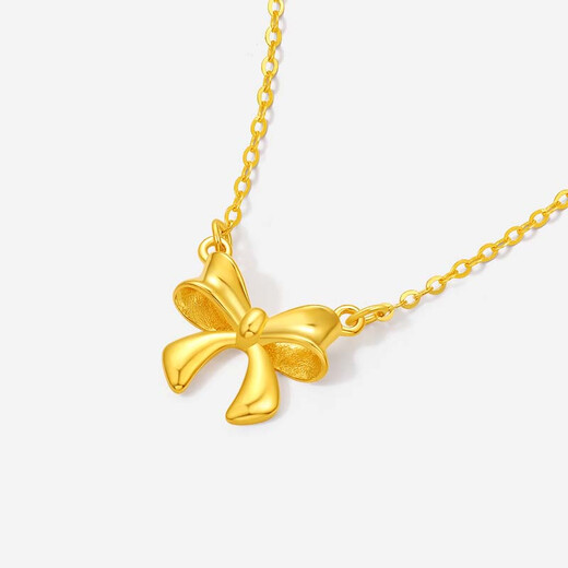 Saturday blessing yellow 18K gold bow necklace birthday gift for girlfriend C0616244 40+5cm