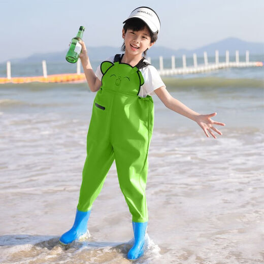 Raft core wading pants for children and girls, one-piece water-proof clothes for kindergarten, children's rain boots, men's fishing rain pants, children's suspenders (elastic waist design) (blue), one size fits all 1 piece 21-shoe inner length-14.5 cm