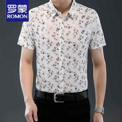 罗蒙（ROMON）25夏季新款男装短袖衬衫薄款衬衣时尚潮流休闲爸爸装上衣 9898金色 L 170