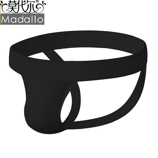 莫代尔新款男士纯棉内裤青年中腰性感丁字裤镂空免脱情趣双丁裤男款裤头 黑色 M 码(建议90-115斤b