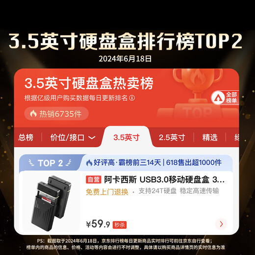 Acasis USB3.0 mobile hard drive box 3.5-inch SATA serial port desktop laptop external solid-state mechanical hard drive storage box EC-5351C