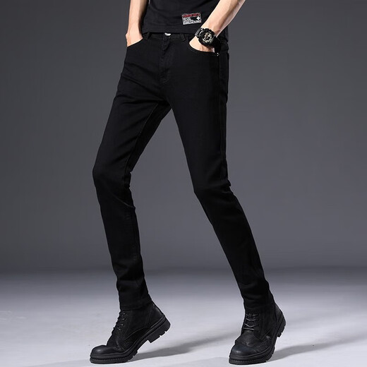 Cotton jeans men's spring and autumn men's high-end black slim-fitting pants trendy brand men's pants stretch casual long pants men 902 black regular size 31 (130Jin[Jin equals 0.5 kg]-135Jin[Jin equals 0.5 kg])