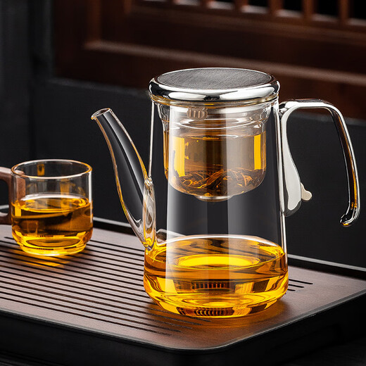 Congjian high-end new style magnetic elegant cup teapot tea water separation office glass tea maker home tea making artifact LX bright silver long mouth 750ml