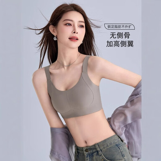 内衣女大胸显小无痕运动聚拢收副乳防下垂上托大码薄款兔耳杯文胸 咖色 M 【建议85-115斤】