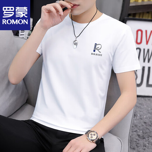 
ROMON (ROMON) Ice Silk Modal Men's Short Sleeve T-Shirt Summer 2025 New Fashion Half Sleeve T-Shirt Top Men's Clothing D1423 White One Size 100Jin[Jin equals 0.5 kg]-110Jin[Jin equals 0.5 kg]