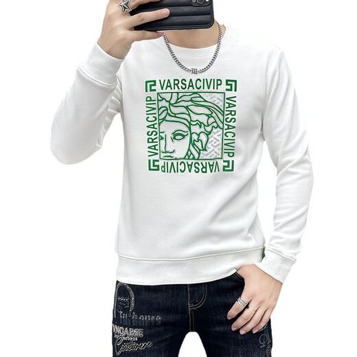 Valentino Orlandi (Valentino Orlandi) Clothes Comfortable New Round Neck Slim Men's Sweatshirt 2024 Fall New Versatile Printed Versatile Top T6176 White M