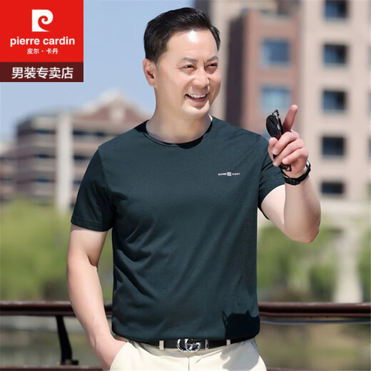 皮尔卡丹爸爸夏装40岁50中年男士短袖t恤纯棉中老年人半袖夏季上衣 6625中灰 XL 180 建议160-180斤