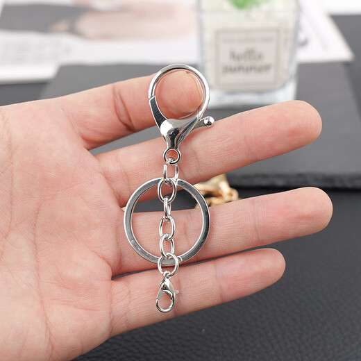 Suican diy jewelry accessories lobster buckle keychain combination metal key chain school bag pendant handmade doll material silver 10 pieces four-section chain + shrimp buckle