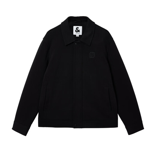 JACK&JONES 25-year men's autumn jacket men's zipper lapel short jacket men's black knitted casual long-sleeved top E43 pure black XS (165)