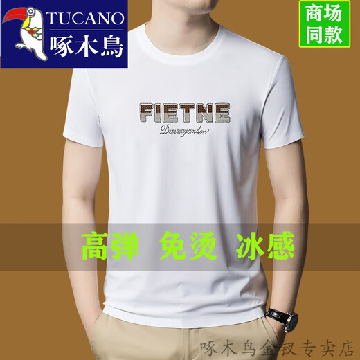 Woodpecker (TUCANO) short-sleeved T-shirt men's round neck without marks in summer high-end silk free half-sleeved top clothes base shirt comfortable and versatile gray 13578 short-sleeved M 165