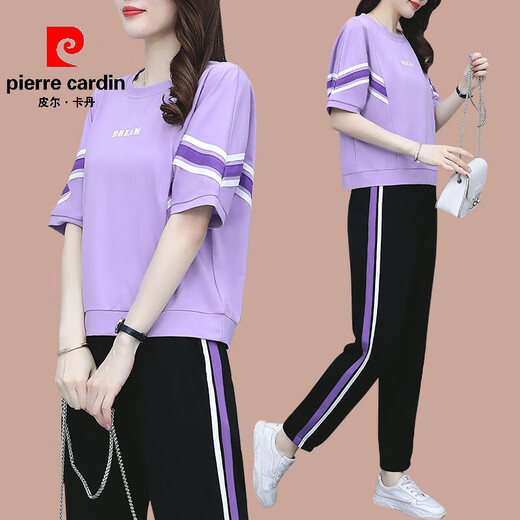 皮尔卡丹（pierre cardin）时尚套装女2025年夏天新款显瘦洋气质小个子夏季运动服休闲两件 (1389)黑色 L (建议100-114斤)