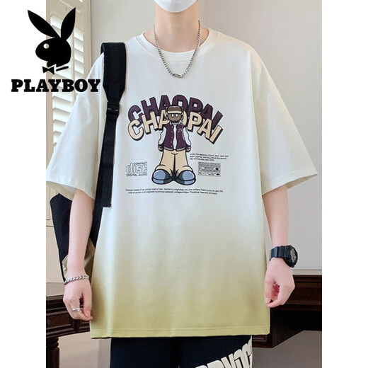 花花公子（PLAYBOY）13初高中学生夏季短袖t恤12-15岁男孩帅气上衣16大童纯|棉半袖体 6169米色(单件T恤) 品质保证 L 建议(98-110)斤左右