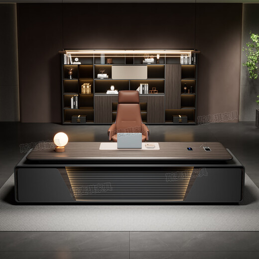 Simaqi boss desk office desk light luxury high-end modern simple short side cabinet president desk executive desk manager desk computer desk 2.0 meters table blister surface + chair + five-door bookcase