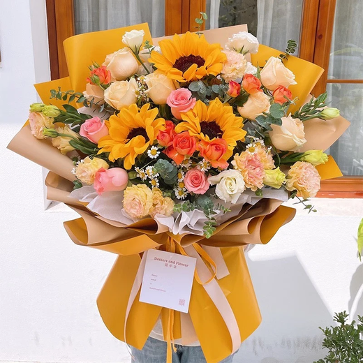 Eswina Flower Express rose mix and match bouquet birthday gift delivered to flower shops in the same city nationwide Born to the Sun Sunflower Champagne Mix and Match Bouquet