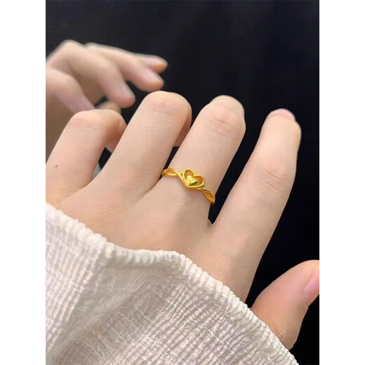 OEMG Old Phoenix Gold Store 18k gold romantic and cute little sweetheart heart-to-heart ring for women with adjustable opening gold heart-to-heart ring (opening can be adjusted)