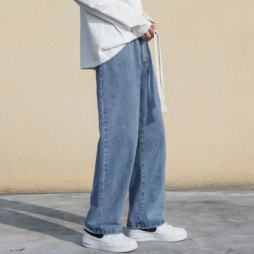 Weijue Jeans Pantalones de verano para hombres Ropa de trabajo recto de hombres Hombres Pantalones casuales de color sólido Pantalones informales de nueve puntos Azul claro XL (110Jin [Jin iguala 0.5 kg] -145Jin [Jin equivale a 0.5 kg])
