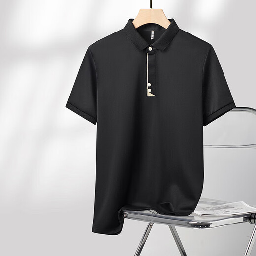 七匹狼新款中年男士短袖T恤爸爸装衣服夏装翻领上衣父亲男装polo衫休闲 9866黑色 XL 52/175