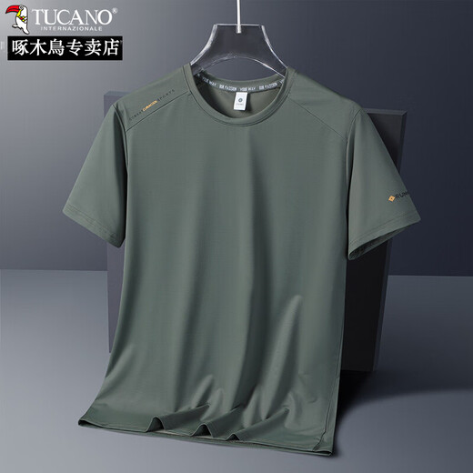 TUCANO; Woodpecker cool ice silk T-shirt men's short-sleeved summer thin quick-drying T-shirt men's sportswear short-sleeved loose top half-sleeved shirt green 17078 [icy and breathable] L [Suggested 100-120 Jin [Jin equals 0.5 kg]]
