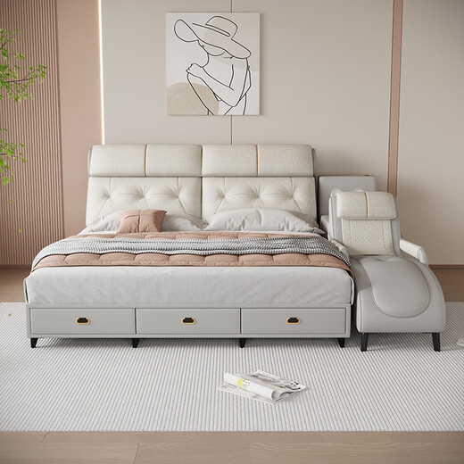 
Dudumeijia simple multifunctional leather bed multifunctional massage bed master bedroom 2m 1.8m leather art bed bedroom wedding bed large bed 9923
