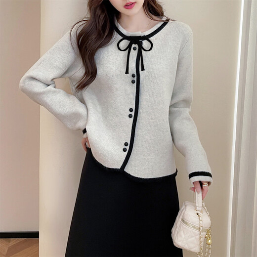 TonLion 2025 Autumn Women's Round Neck Contrast Design Cardigan Simple Temperament Gentle Versatile Lady Sweet Sweater