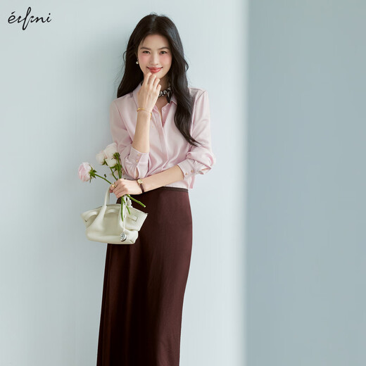 EIFLI (EIFINI) EIFLI ALTA ACÉTICO ACÉTICO La luz de la luz se siente adecuada para la camisa de desplazamiento básico para mujeres 2025 Summer Nuevo top informal versátil para mujeres de color rosa claro S 80-105Jin [Jin iguala 0.5 kg]