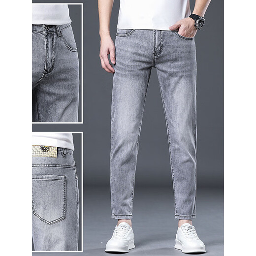 
LEE KIDS summer thin Tennis jeans men's black gray cropped pants slim-fitting slim-fitting 9-point pants 1048 Black gray 1-9-point pants 36
