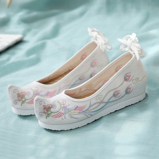 Jin [Jin entspricht 0,5 kg] Chinesische Kostüm bestickte Schuhe für Frauen, Rock im alten Stil Pferdegesicht, XiUhe-Schuhe, altes Kostüm, aufrechter Kopf, vielseitige Student-Tanz-Frauen-Single-Schuhe, Vögel huldigen dem Phoenix 38 38