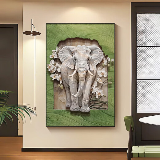 CLCEY French cream style entrance door front door decoration painting elephant relief mural living room sofa background wall hanging painting Xianglu Shuangrui A style 80*12035mm aluminum alloy frame + tempered transparent crystal