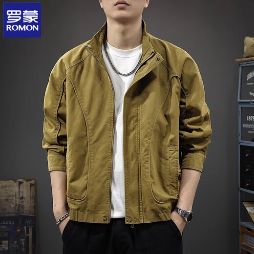 Romon Jacket Men's Jacket Autumn Men's Cotton Casual Jacket Loose Lapel Slim Men's Jacket 2025 New Spring and Autumn Black Regular 100% Cotton L (Suitable weight 125-140 Jin Jin equals 0.5 kg)