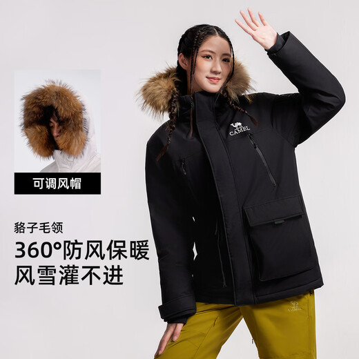 Camel down jacket new winter style for men and women, three-proof, thickened and warm, large fur collar jacket