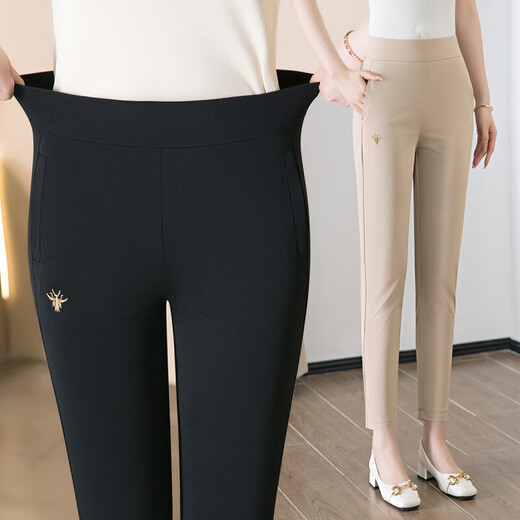 9276 Sommer neun Punkte Extra Leggings Loose Elastic Everytile Middle Pants's Hosen mittleren und älteren Mütter dünne Frühlings- und Herbstschwarz 33