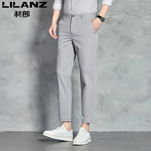 Pantalon décontracté de Lilang Men's Ice Silk For Men's Summer NOUVEAU NEINE POINT POLIDE PRANTAL BUSINESS HIGH-LEG-LAGE GRENEUX YDL9898 28