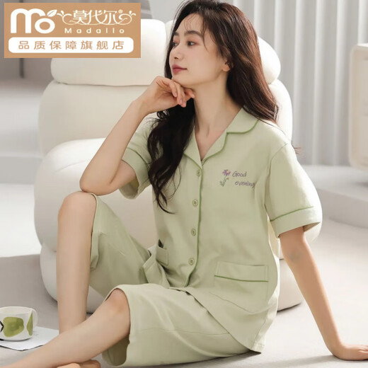 Modal Cotton Pyjamas für Frauen im Sommer kurzärmelige Kumpelhosen große Strickjacke für Anzüge mittleren Alters und junge Damen für Outdoor-Kleidung N9896 Kurzärärmelte Hosen Cardigan M (80-100 Jin [Jin gleich 0,5 kg]))