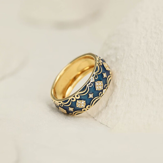QUAMER enamel series 18k gold-plated rings for men and women, personalized inlaid with zircon, European style pattern carving, personalized light white enamel ring-US No. 6