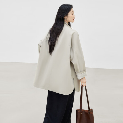 Dialogue lazy raglan sleeve windbreaker jacket for women petite 2025 autumn new style mid-length temperament loose top ash gray M