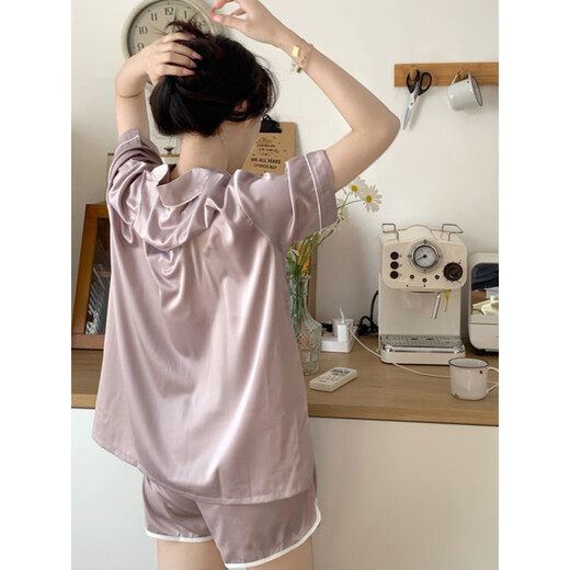 
Shantoulin Village pajamas for women in summer ice silk thin short sleeves 2024 new internet celebrity casual home clothing summer suit light yellow_#YX-9214 M [75-98]Jin[Jin equals 0.5 kg]