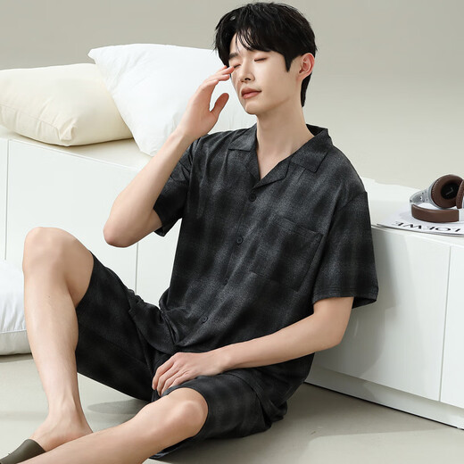 UKUHPK Pyjama Herren Sommer 2025 Sommer Dünne Kurzarmshorts Anzug für locker und größere Größe für den Verschleiß im Freien. 6625 Herrenmodell M Standard (High 165100 Jin [Jin entspricht 0,5 kg]))