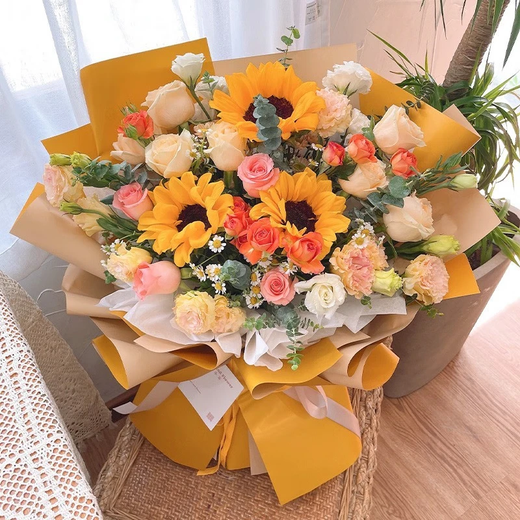 Eswina Flower Express rose mix and match bouquet birthday gift delivered to flower shops in the same city nationwide Born to the Sun Sunflower Champagne Mix and Match Bouquet