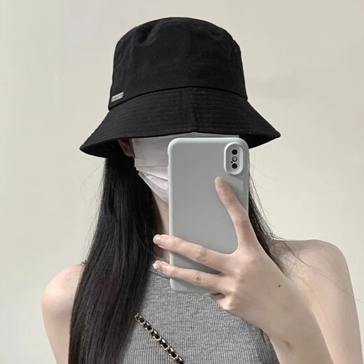 Black fisherman hat for women 2025 new summer cover face, small face, high-end sense, spring and autumn fisherman bucket hat, black, iron standard, quick-drying, one size fits all, adjustable (54-58cm)