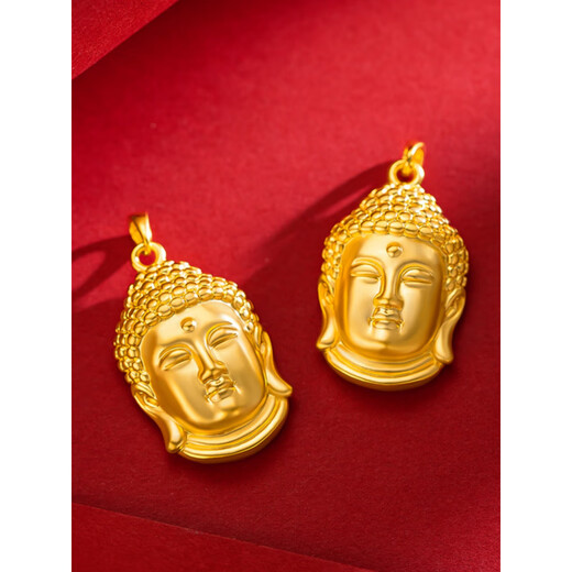 Taijufu gold-wrapped silver Buddha head pendant 9999 pure gold solid pendant native Buddha Chinese Valentine's Day gift for men and women Buddha head pendant + gold beads and black rope (gold layer thickened)