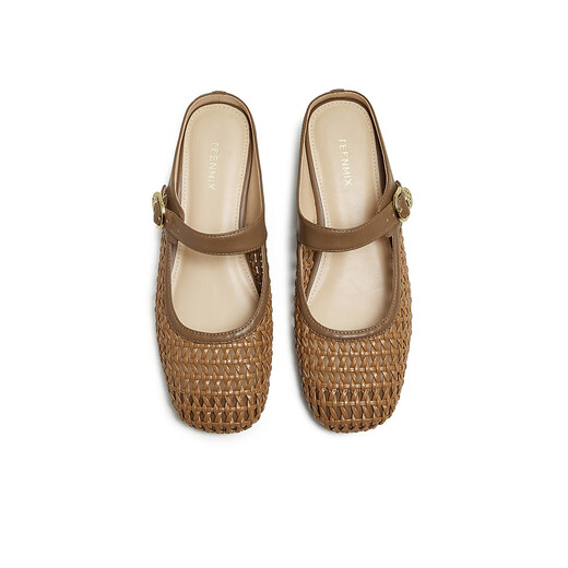 Tianmeiyi Mules Schuhe mit hoherhängender Frauen Sandalen Einkaufszentrum gleicher französischer Bag-Toe-Halbschuhe 2025 Sommer BK841BH5 WOVEN SEMI-TRAILER-BROWN 36