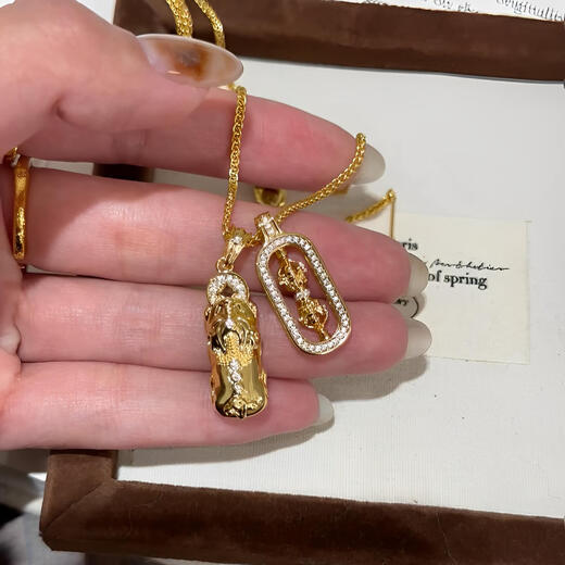 Li Biao inherited gold-coated silver new Chinese style Pixiu Vajra Pendant Wei Xue's same style moissanite diamond and magic pestle stacked clavicle chain Pixiu Vajra Pendant gold approx. 0.4 free zodiac sign