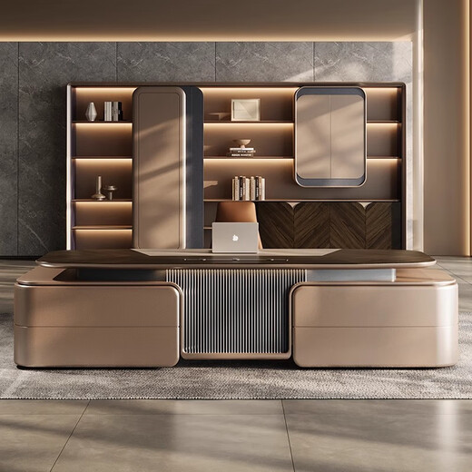 Hanjitangyu modern light luxury boss desk office desk simple office high-end painted solid wood leather president desk executive desk 2.4 meters boss desk