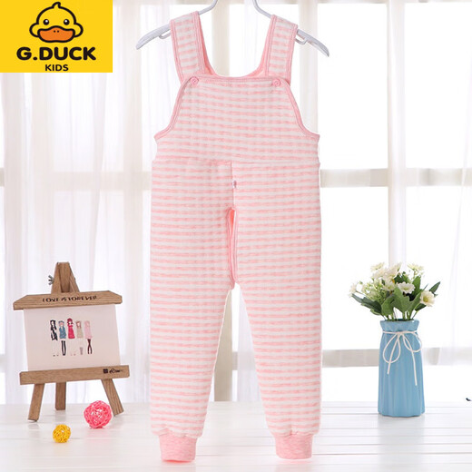 G.DUCKKIDS children's suspender long johns, thickened and warm, boys and babies, autumn and winter girls' open crotch belly-protecting bottoming one-piece pajamas, lotus color pink 100 cm