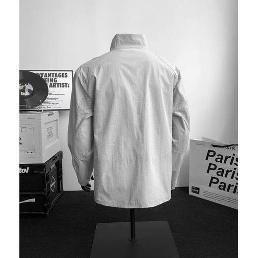 ZHUYIFAN Gray Mesh Spliced Sun Protection Clothing Men's Summer Slim Stand-Collar Jacket American Outdoor Sports Breathable Cycling Jersey Light Gray Upgraded M 100-115Jin Jin is equal to 0.5 kg