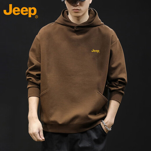 Jeep (JEEP) sweatshirt men's hooded autumn and winter loose bottoming shirt loose casual top men's brown XL