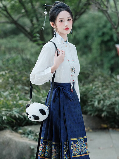 冉艺岚同款马面裙搭配的上衣新中式国风刺绣衬衫女2024春秋新款衬衣古风 12041白色上衣 S